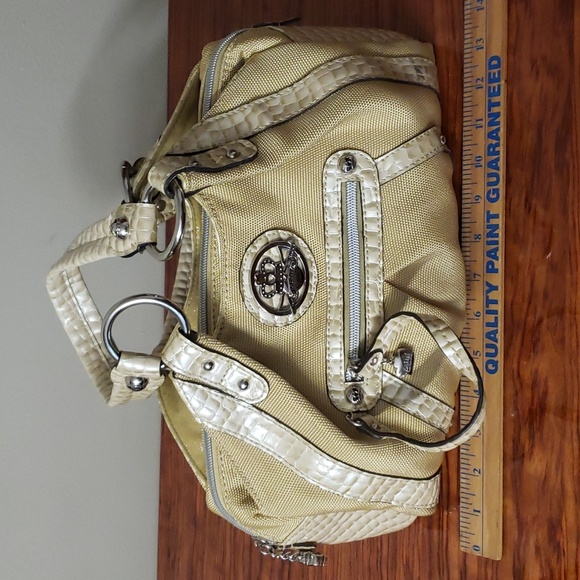 Kathy Van Zeeland Taupe Creamy Shoulder Bag Purse Crown Charm Satchel - Picture 6 of 17